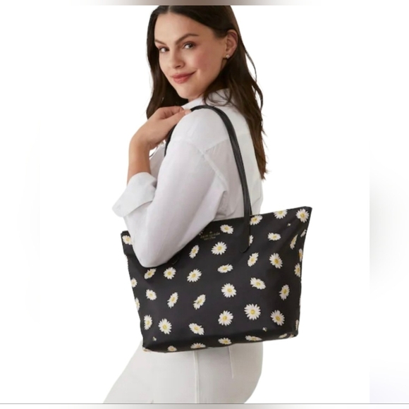Kate Spade Kitt Nylon Tote - black multi daisy print. NWT - Picture 2 of 4